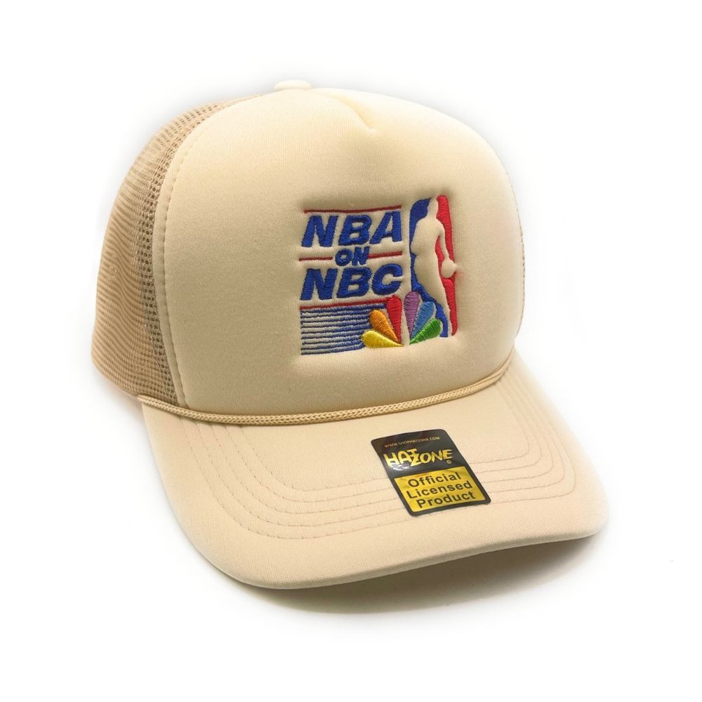 Retro NBA on NBC Basketball Mesh Trucker Snapback Dad hat 90s (Khaki)